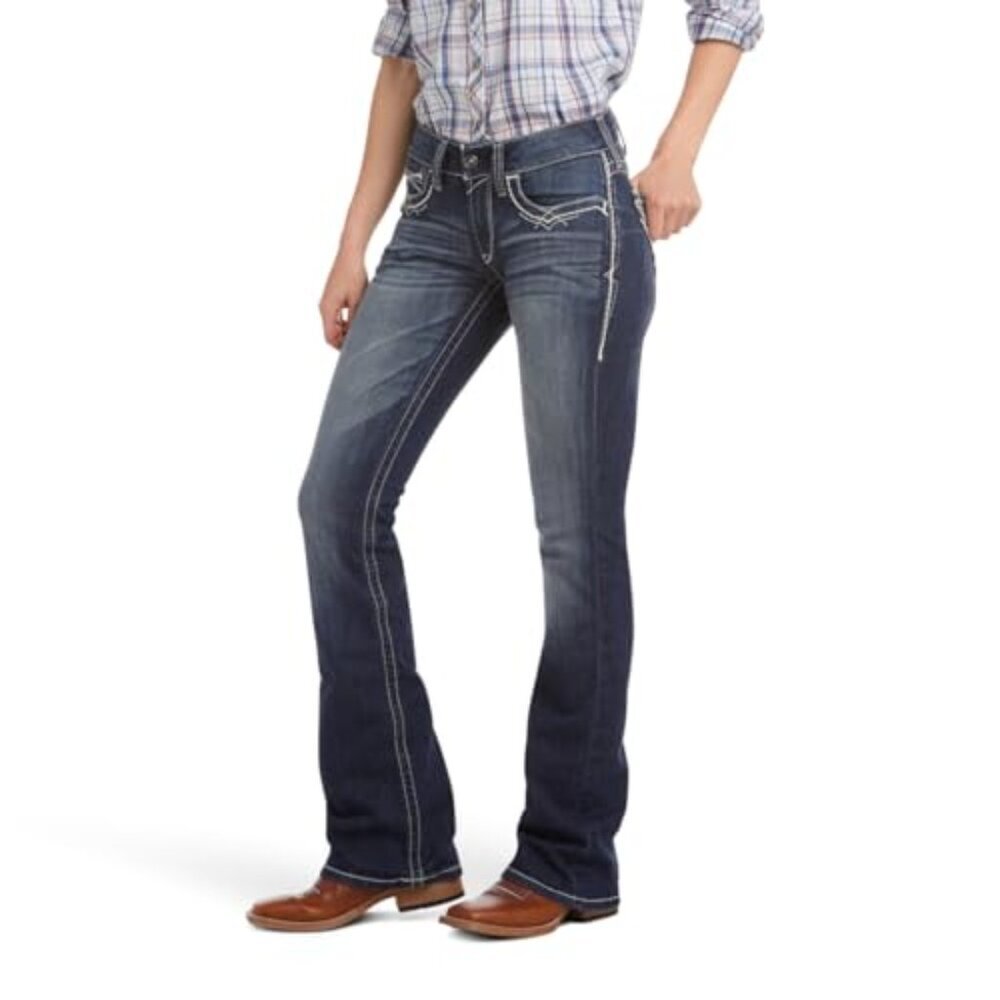 Mid Rise Boot Cut Jeans Stretch Denim Flattering Fit Classic Style - Picture 2 of 7